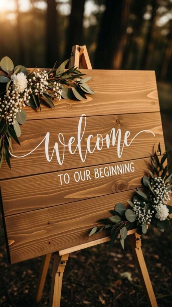 Wooden Sign Welcome Board With Hand Lettered Script
