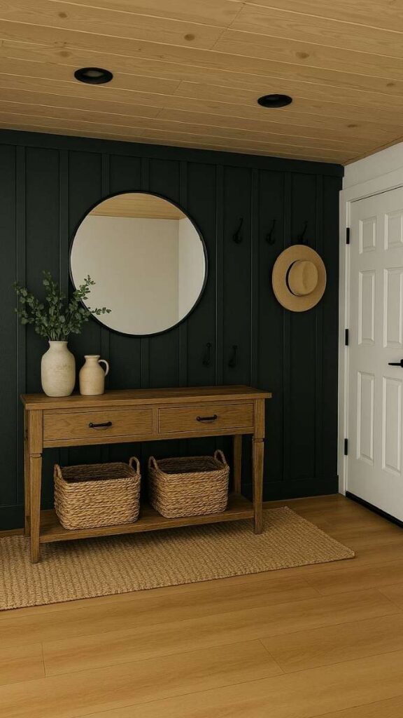 29+ Entryway Decor Ideas That Make Your Home Feel Intentional the Moment You Walk In 7 A Dark Accent Wall That Makes the Entry Feel Intentional