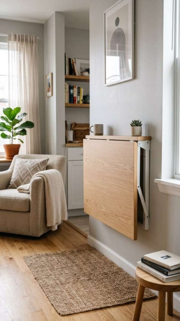 29+ Entryway Decor Ideas That Make Your Home Feel Intentional the Moment You Walk In 11 A Folding or Slim Console That Disappears When Needed
