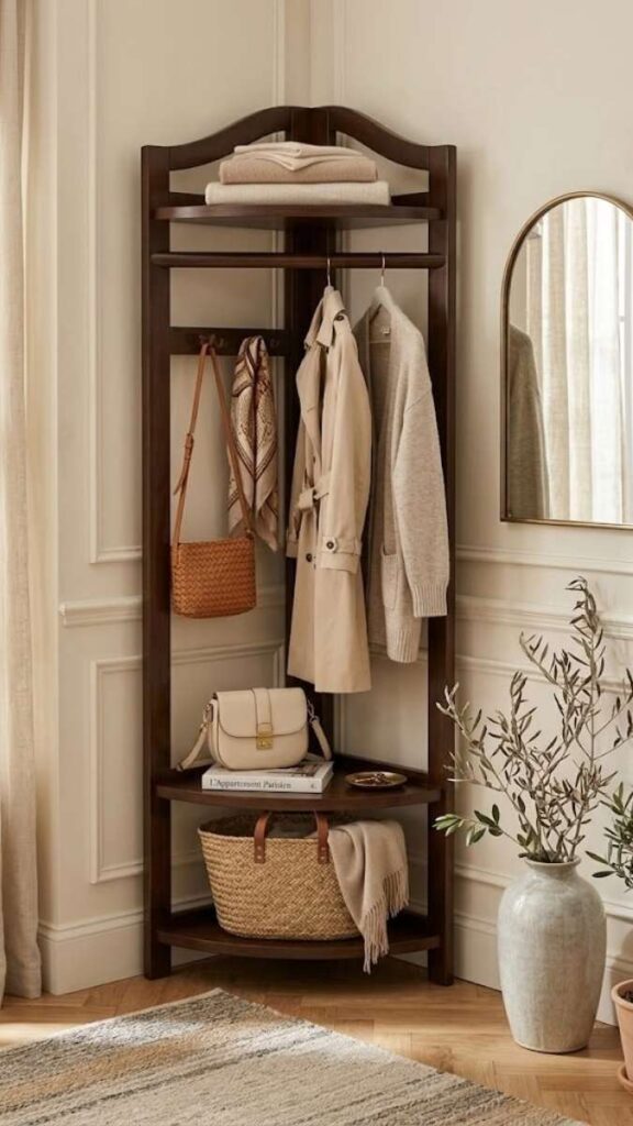 29+ Entryway Decor Ideas That Make Your Home Feel Intentional the Moment You Walk In 5 A Freestanding Coat Rack in an Awkward Corner