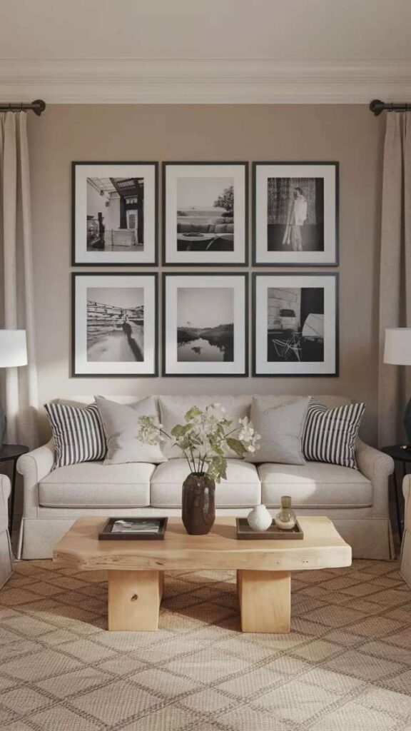 A Grid of Black and White Photography in Matching Frames