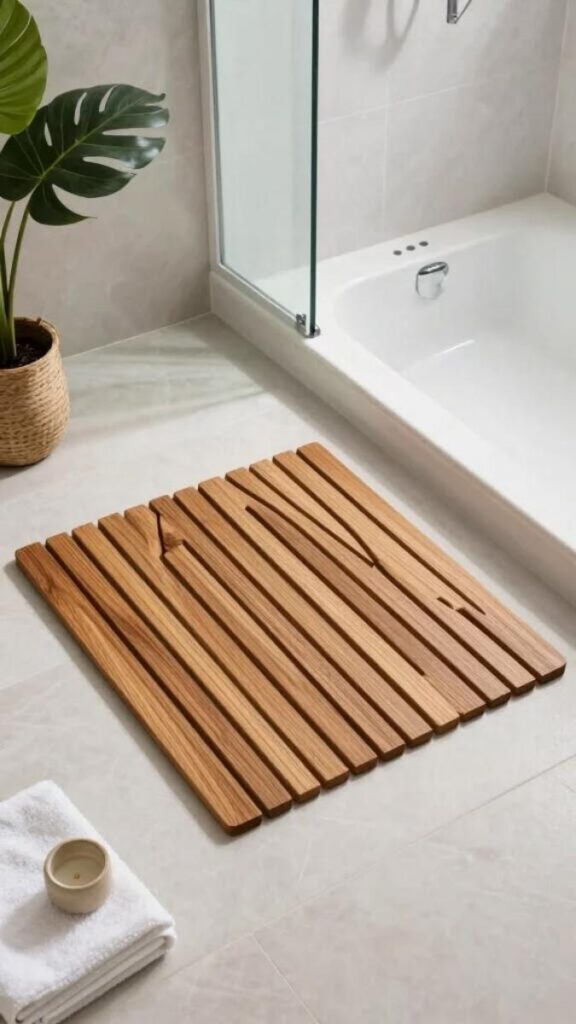A Bamboo or Hinoki Wood Bath Mat