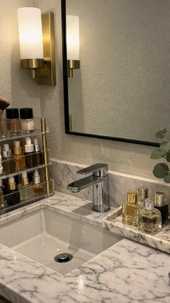 25+ Bathroom Decor Ideas That Actually Make Small Spaces 13 A Concrete or Resin Soap Dish as a Counter Anchor