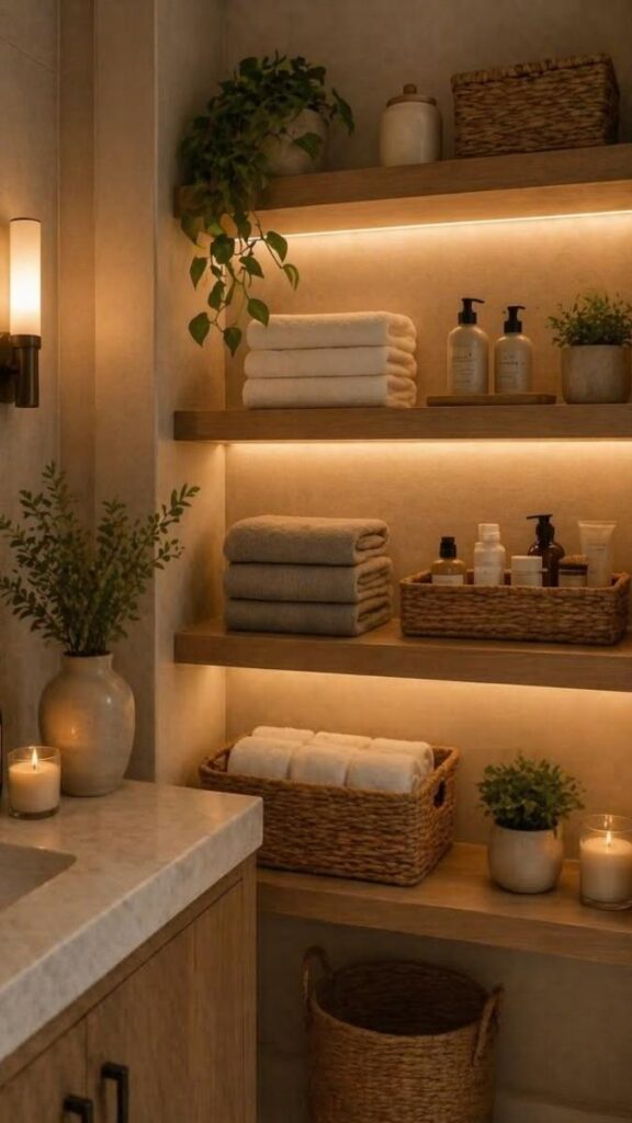 25+ Bathroom Decor Ideas That Actually Make Small Spaces 4 A Matching Apothecary Set to Declutter the Vanity Counter