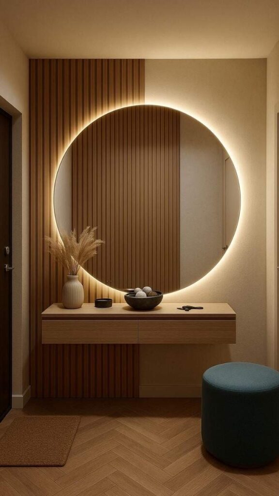 A Round or Oval Mirror with Concealed Lighting