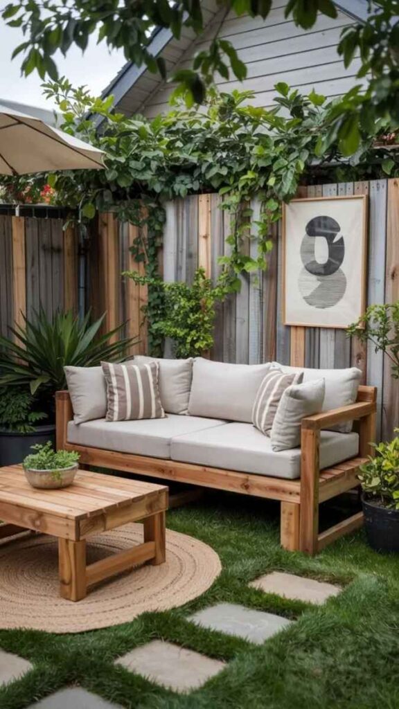 27+ Affordable Pool Furniture Ideas That Actually Look Good 5 A Simple Outdoor Loveseat With Weatherproof Cushions Under a Pergola