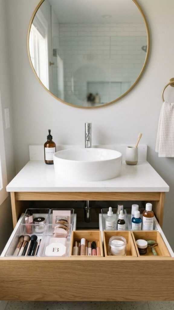25+ Bathroom Decor Ideas That Actually Make Small Spaces 10 A Vanity Tray as a Micro Organization System