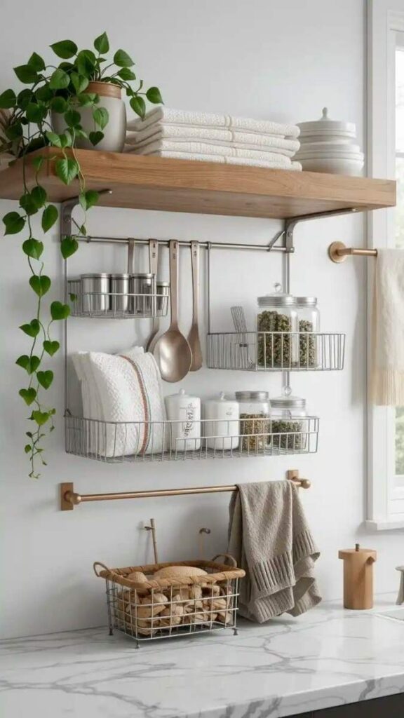 Add a Small Shelf Above the Counter for Decorative + Functional Storage