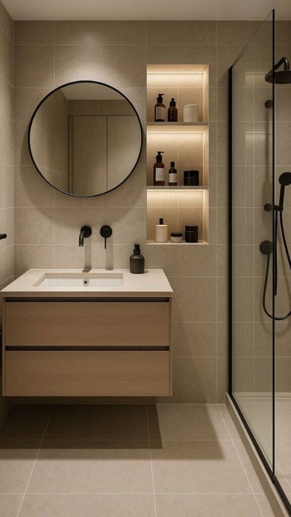 Bathroom Wall Niche With Hidden Cabinet Door
