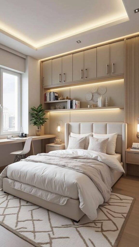Bed Headboard With Built-In Storage Shelves