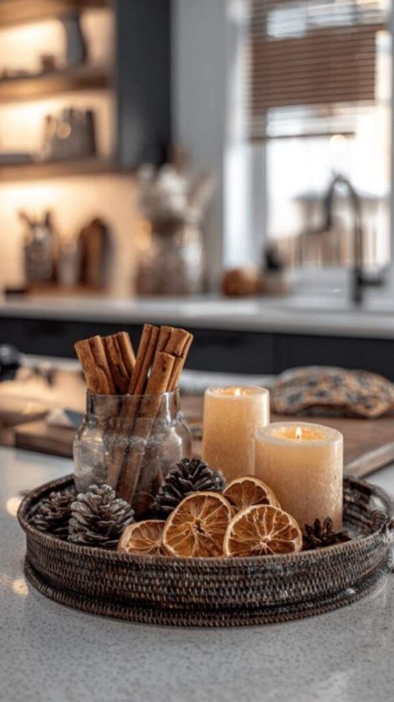 49+ Christmas Bedroom Decor Ideas That Make Your Room Feel Like a Winter Fairytale 4 Cinnamon Stick and Pinecone Arrangement on the Dresser