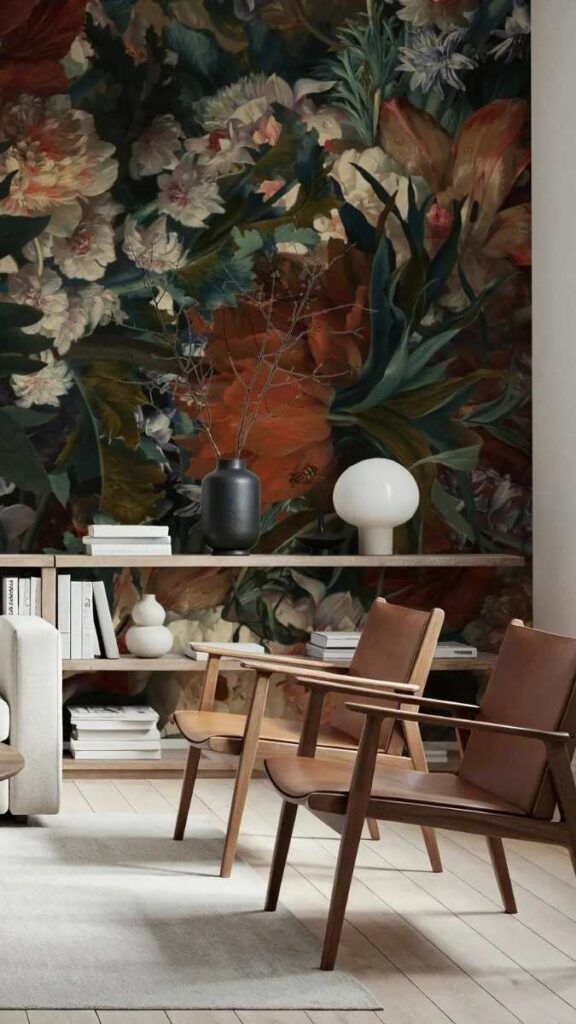 Peel and Stick Wall Decor Ideas That Actually Look Good 15 Dark Floral Peel and Stick Wallpaper in a Powder Room