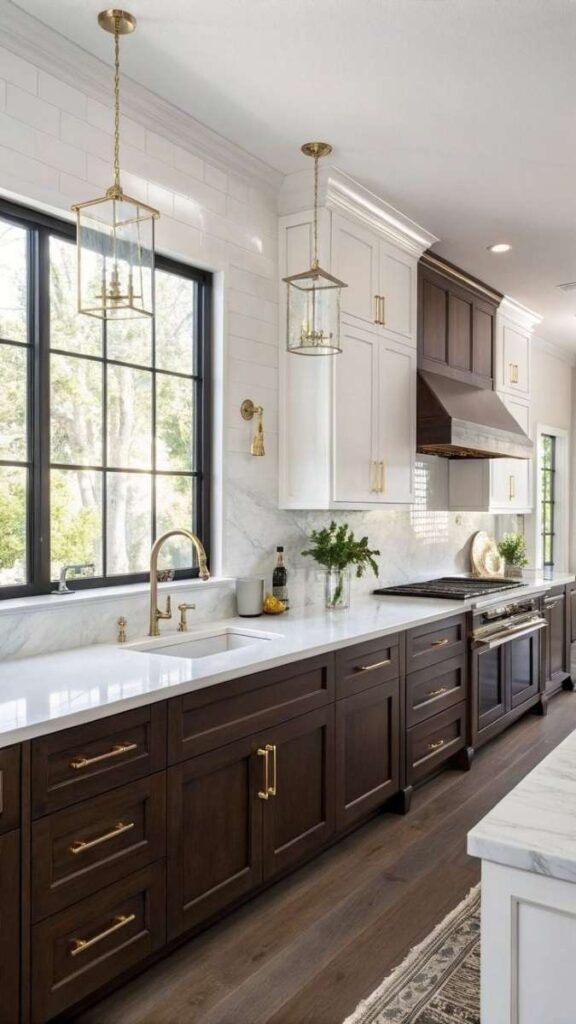 Dark Mocha Brown With Warm Off White and Aged Brass Touches