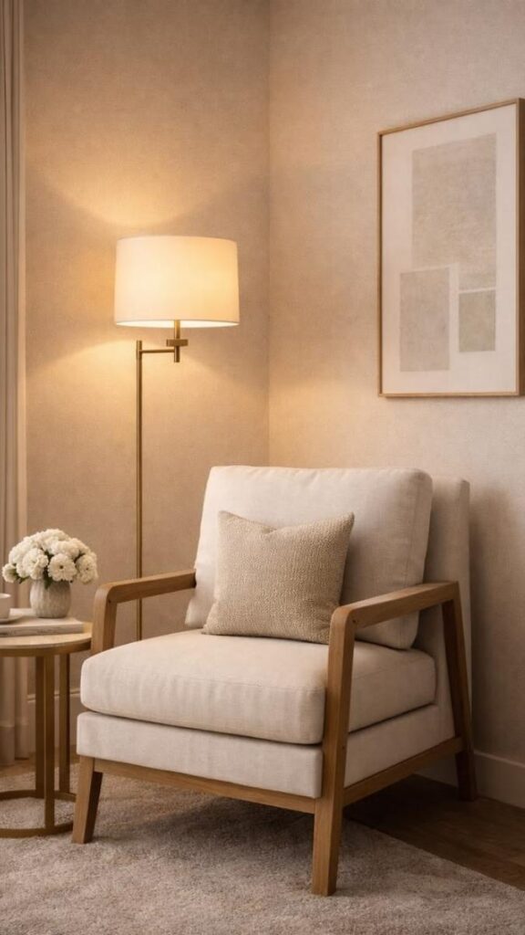 16+ Home Decor Ideas That Actually Work in Real Rooms 7 Define a Reading Nook with a Single Chair and Floor Lamp