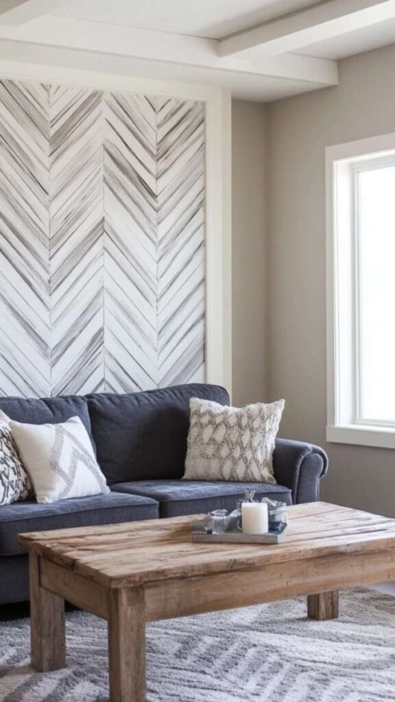 DIY Herringbone Shiplap Accent Wall With Peel-and-Stick Wood Panels
