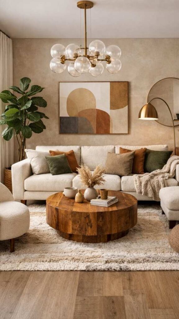 Earthy Ochre Accents Against a Neutral Greige Base