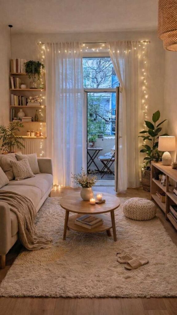 Fairy Lights in a Glass Vase as a Living Room Side Table Lamp