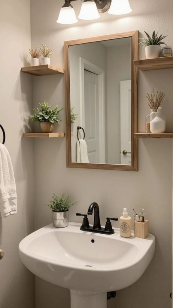 25+ Bathroom Decor Ideas That Actually Make Small Spaces 2 Floating Shelves Above the Toilet to Reclaim Dead Wall Space