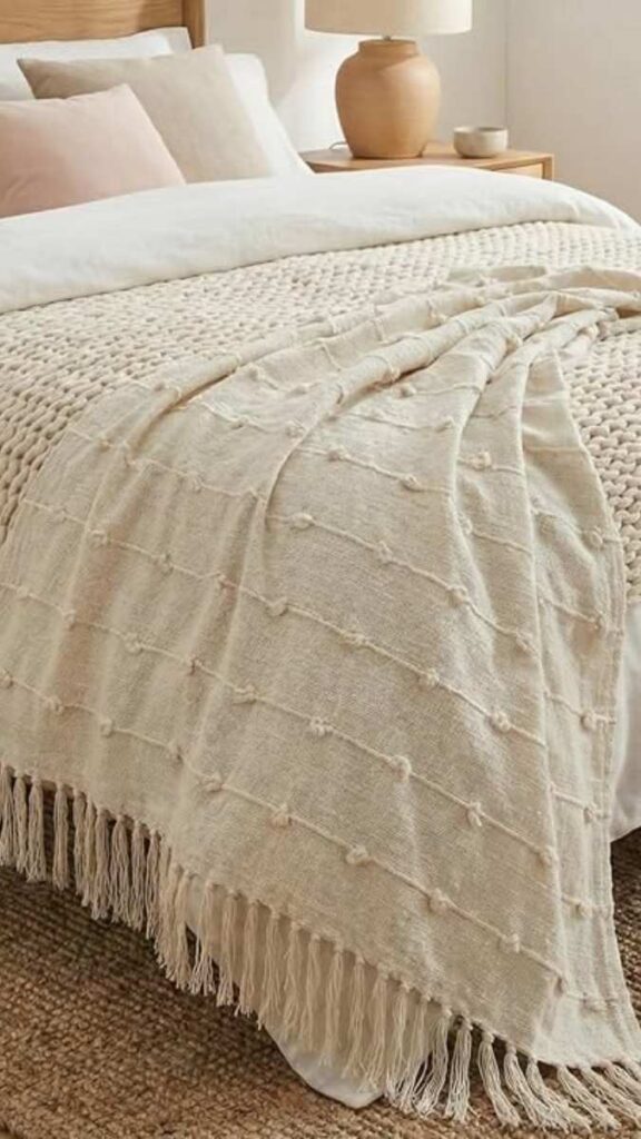 Handmade or Artisan Look Throw at the Foot of the Bed