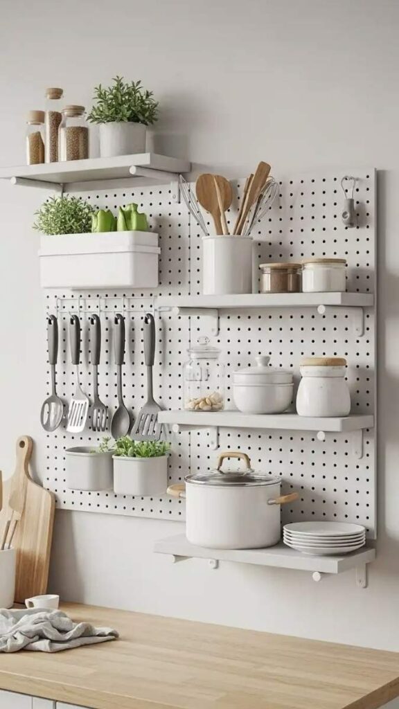 Hang a Small Pegboard on an Open Wall Near the Counter