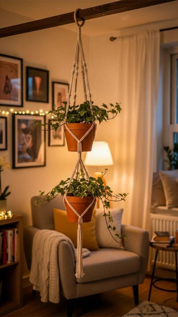 15+ DIY Aesthetic Decor Ideas That Actually Look Good in Real Homes 9 Hanging Planter from Ceiling Hook with Trailing Plant