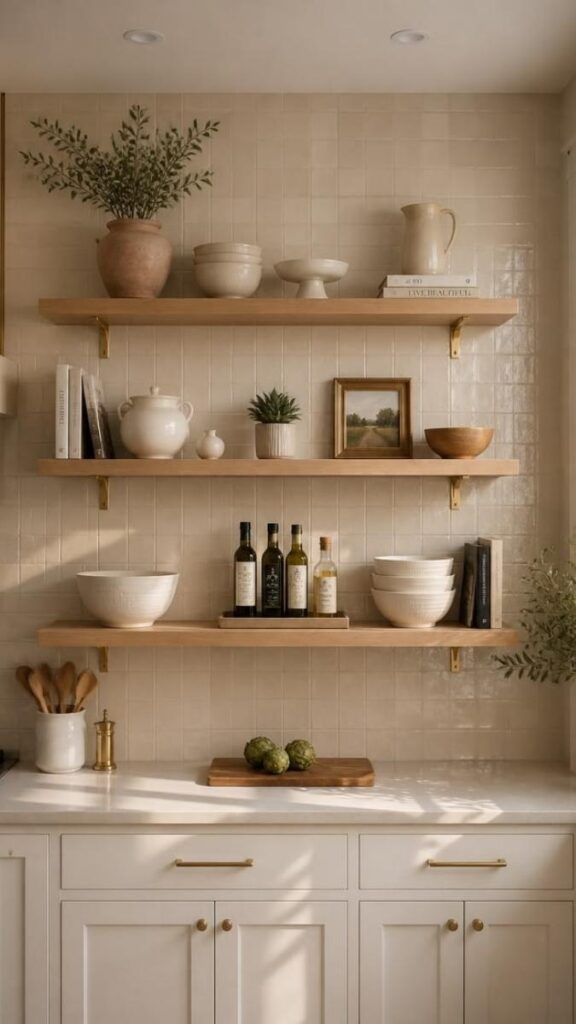 Install a Floating Shelf Above the Stove for Function and Visual Structure