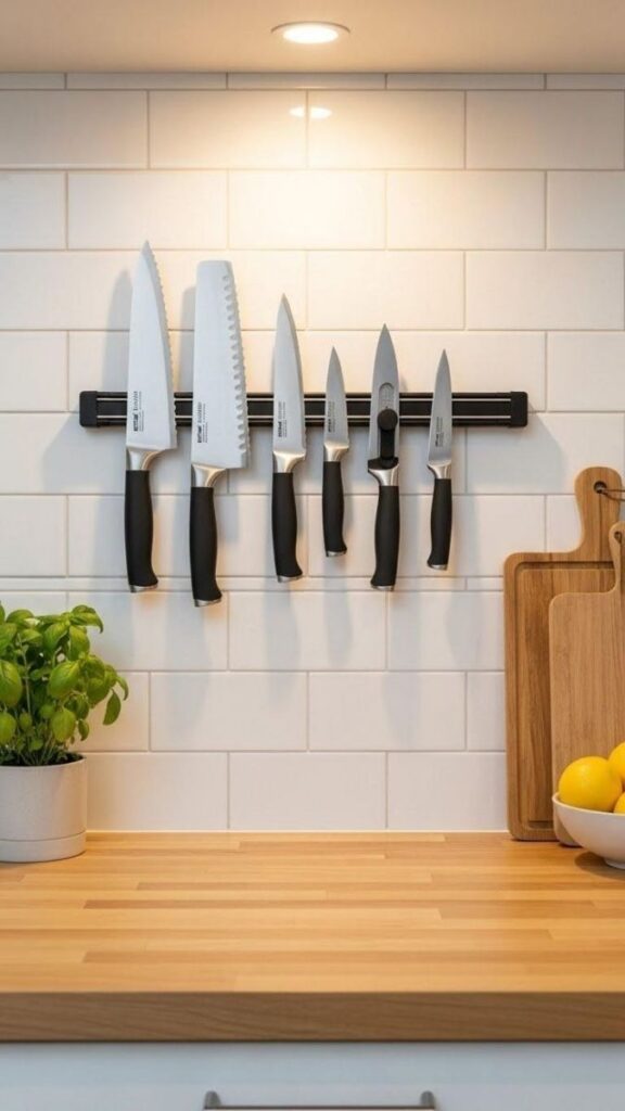 Install a Magnetic Knife Strip on the Backsplash Wall