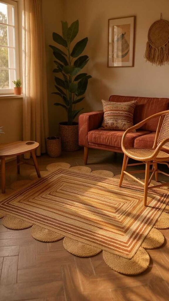 Jute Rug Layered Over Light Wood Flooring