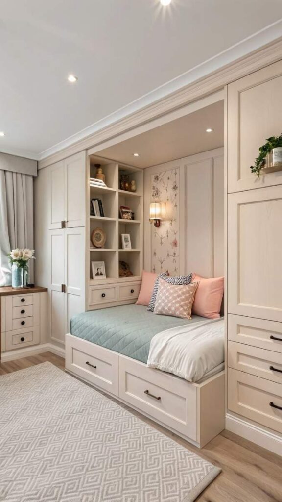 Kids' Room Storage Built Into Bed Frame Steps