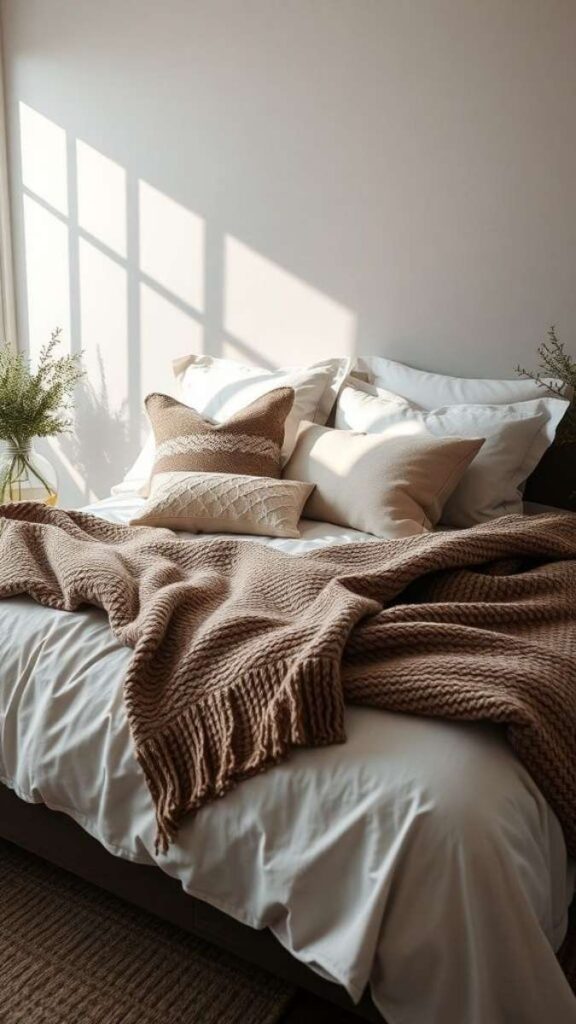 Layered Textile Warmth Wool Throw, Linen Cushions, Cotton Knit