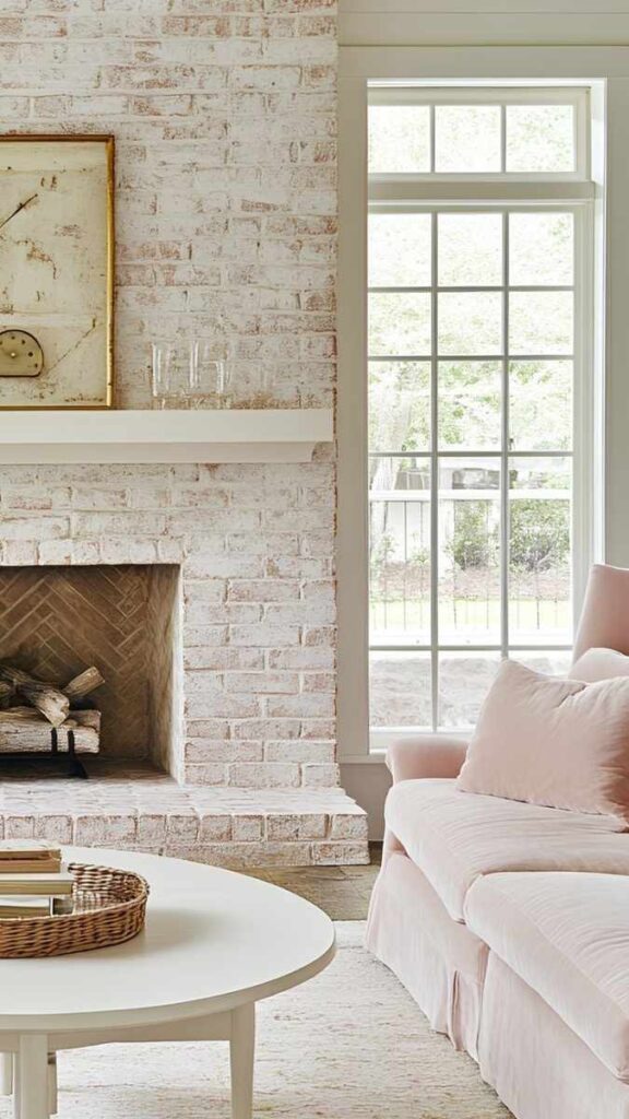 Limewash or Whitewash on a Brick Fireplace Surround