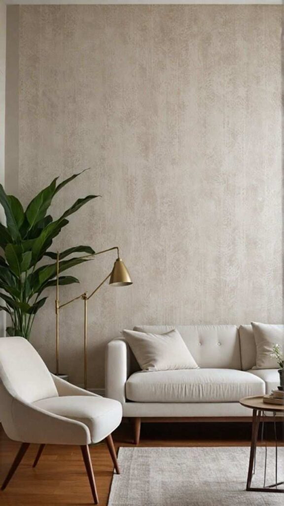 Linen Sofa in Warm White Against a Limewash Accent Wall