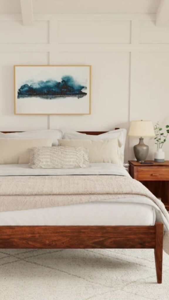 Low Platform Bed With Exposed Wood Frame
