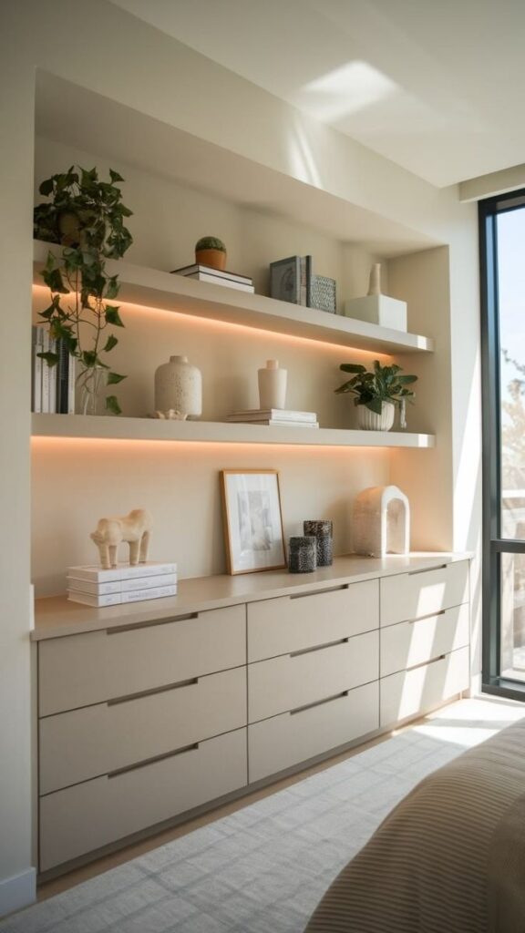 Minimalist Built In Storage With Flat Front Drawers