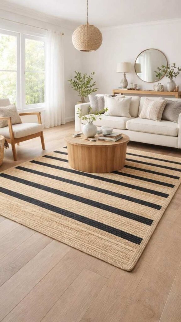 Open Plan Living With a Defined Zone Using a Jute Area Rug