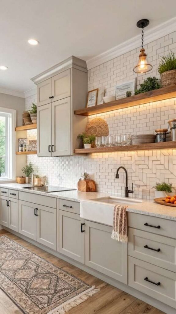 Open Shelving in the Kitchen With Ceramic and Natural Wood