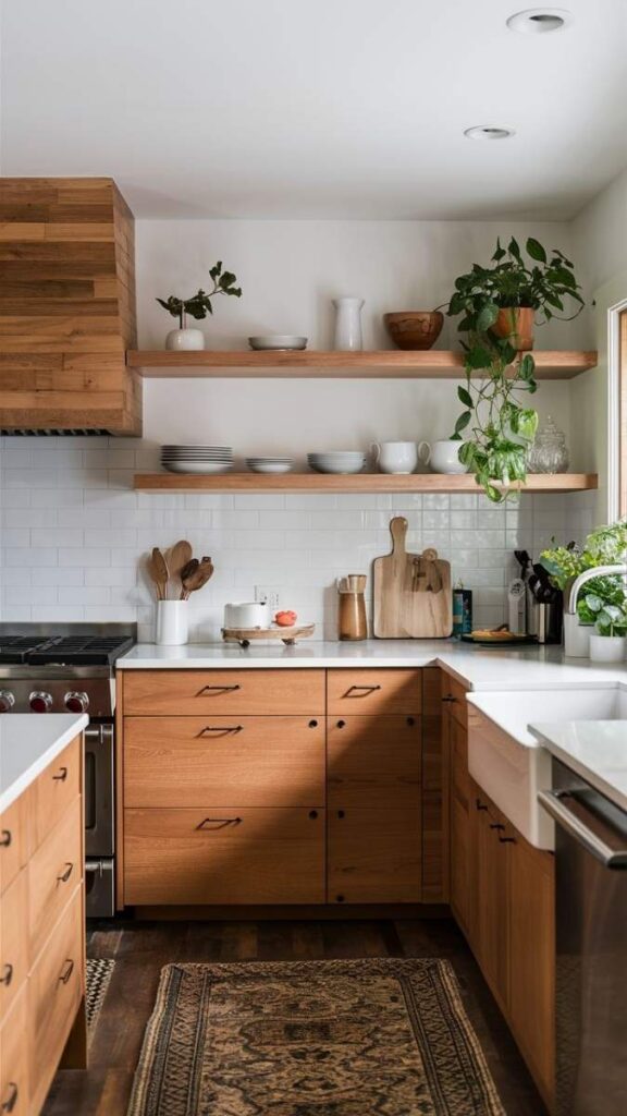 Open Shelving in Natural Wood With Intentional Negative Space