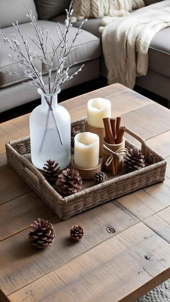 49+ Christmas Bedroom Decor Ideas That Make Your Room Feel Like a Winter Fairytale 12 Pinecone Potpourri Bowl on a Bedside Tray