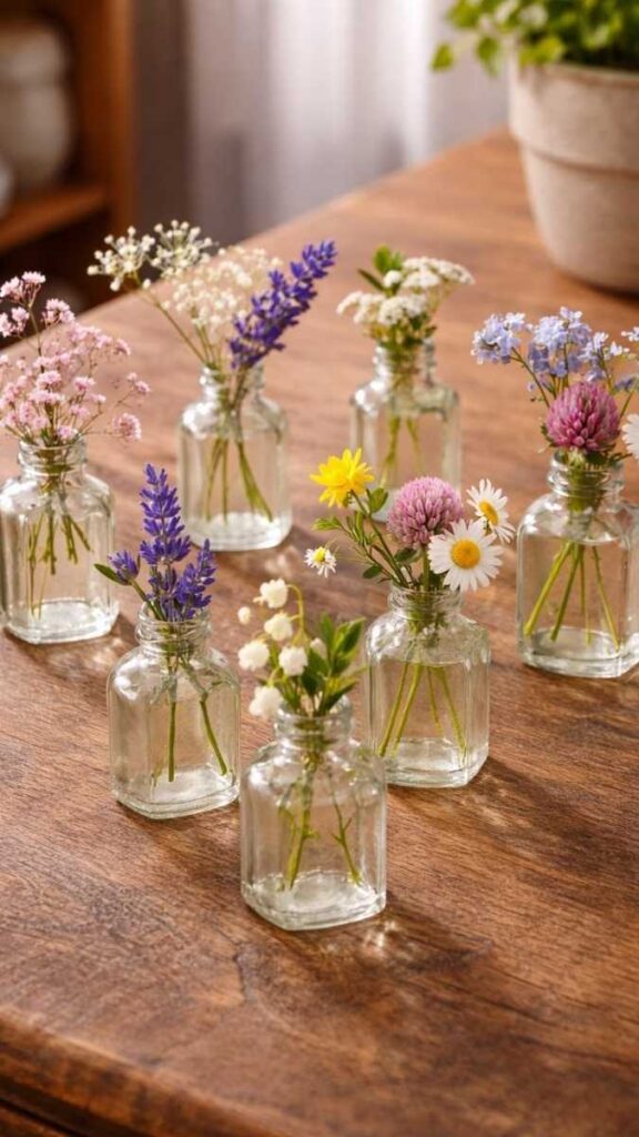 Repurposed Vintage Bottles as a Cohesive Vase Collection
