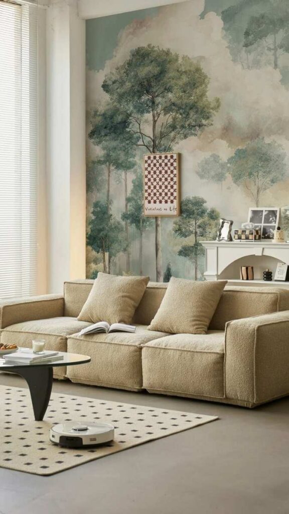 Peel and Stick Wall Decor Ideas That Actually Look Good 14 Scandinavian Forest Mural Peel and Stick in a Reading Nook