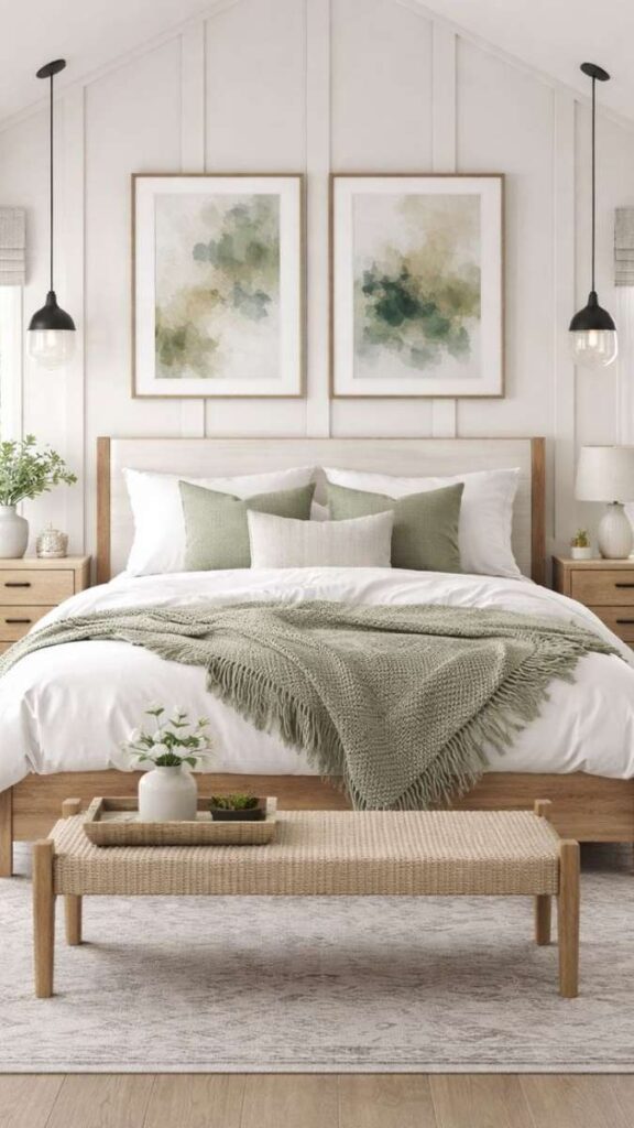 Soft Sage Green With Natural Linen and Pale Birch