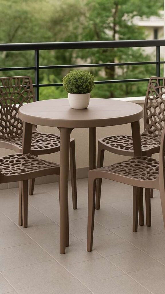 27+ Affordable Pool Furniture Ideas That Actually Look Good 3 Stackable Resin Chairs Kept in a Small Stack at One End