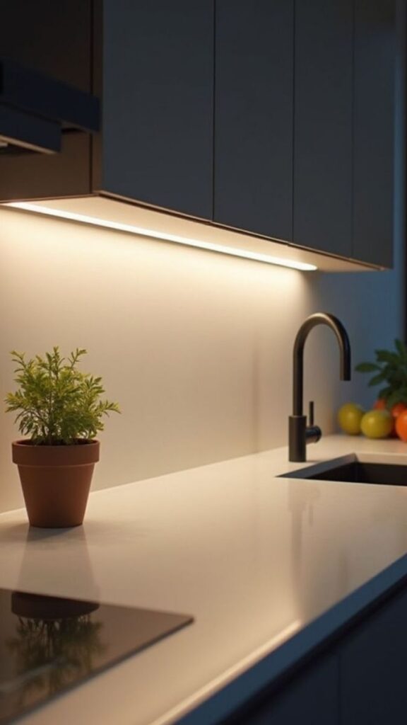 Under-Cabinet Warm LED Strips for Task Lighting