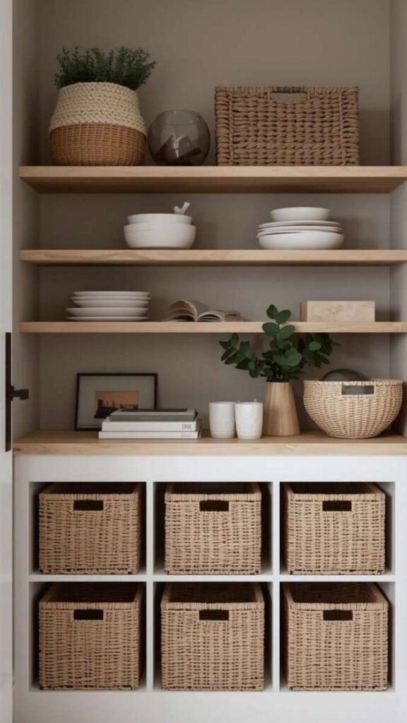 Use Matching Storage Containers on Open Shelves
