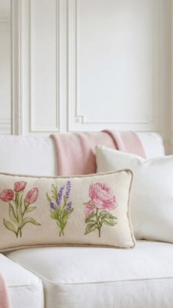 49+ Christmas Bedroom Decor Ideas That Make Your Room Feel Like a Winter Fairytale 8 White Faux Fur Accent Pillow Paired with Green Velvet Cushions