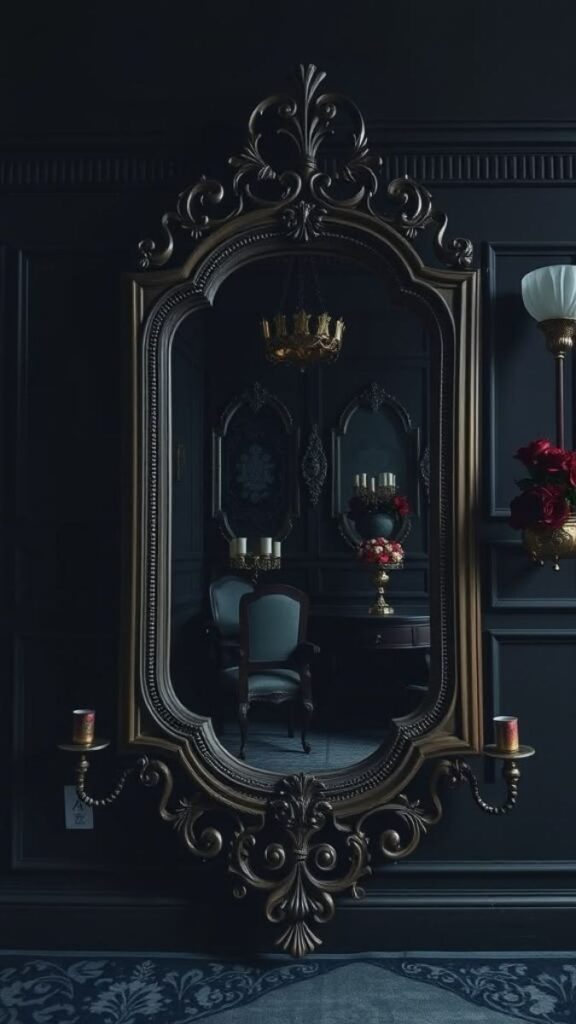 A Deep, Dramatic Mirror in an Ornate Dark Frame