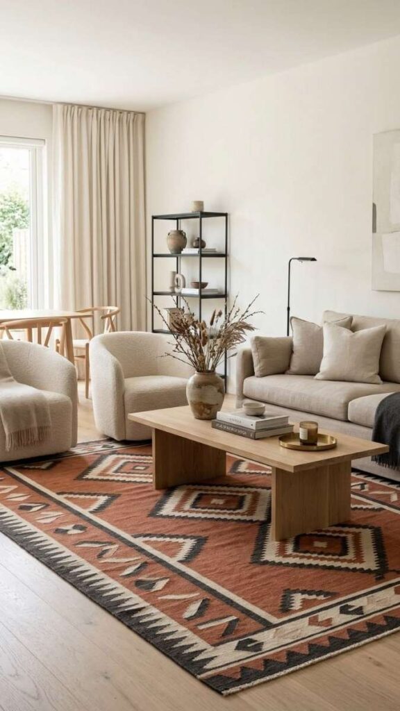 A Statement Rug That Defines the Seating Zone
