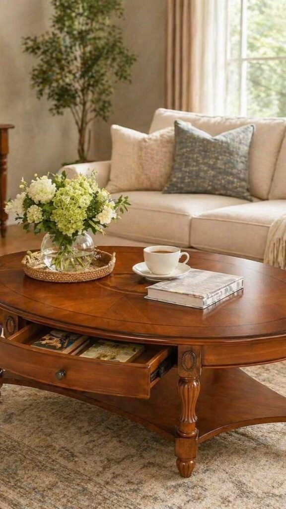 A Vintage or Antique Style Coffee Table as the Room's Centerpiece