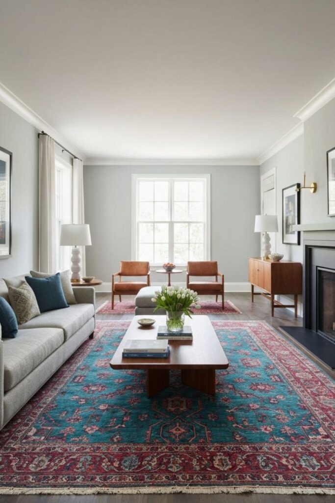 23+ Living Room Ideas That Actually Make Small Spaces Feel Bigger 3 Anchor the Room With an Oversized Rug