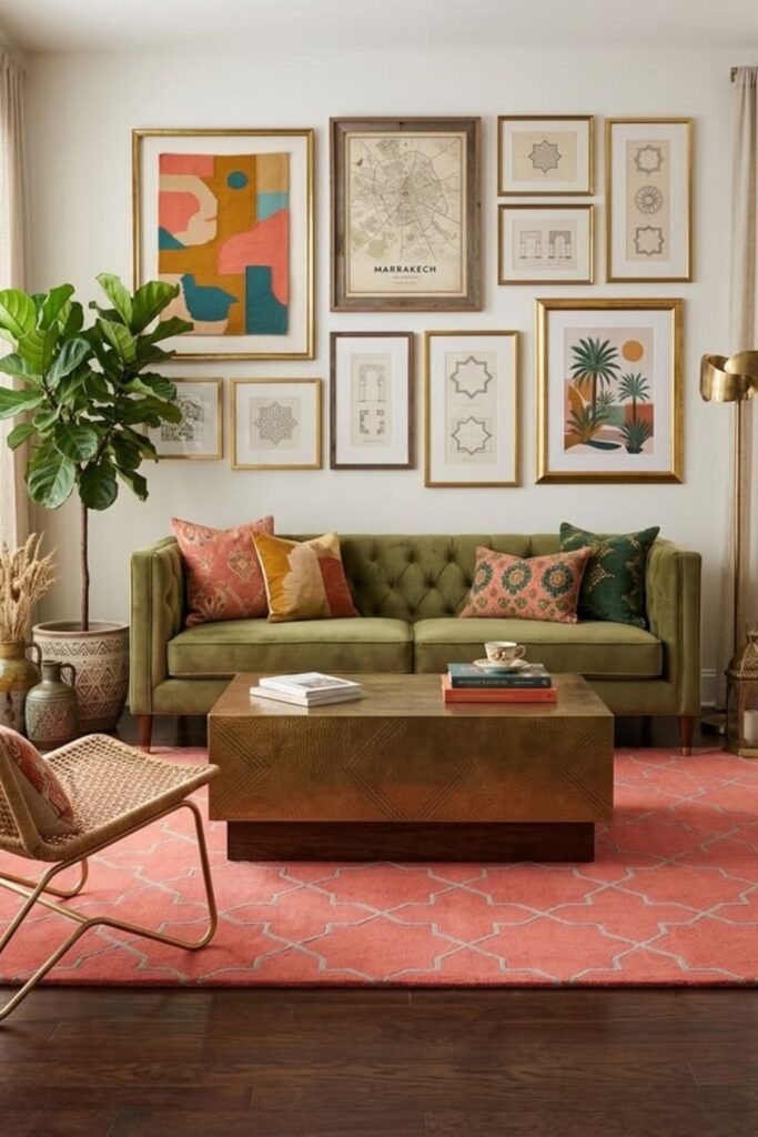 Art Prints With Mismatched Frames in a Cohesive Color Palette